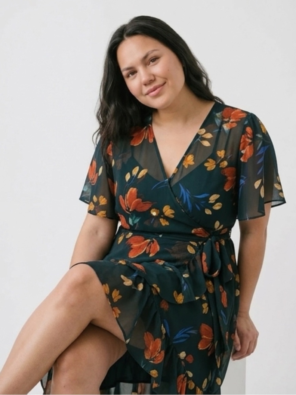 Calvin Klein Floral Faux Wrap Dress - Size 16
